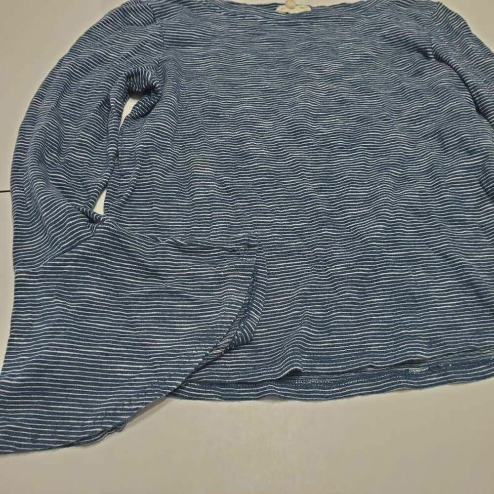 Cupio Womens Casual Top Blue White Stripe Pullover Long Sleeve Bell Boat Neck M
